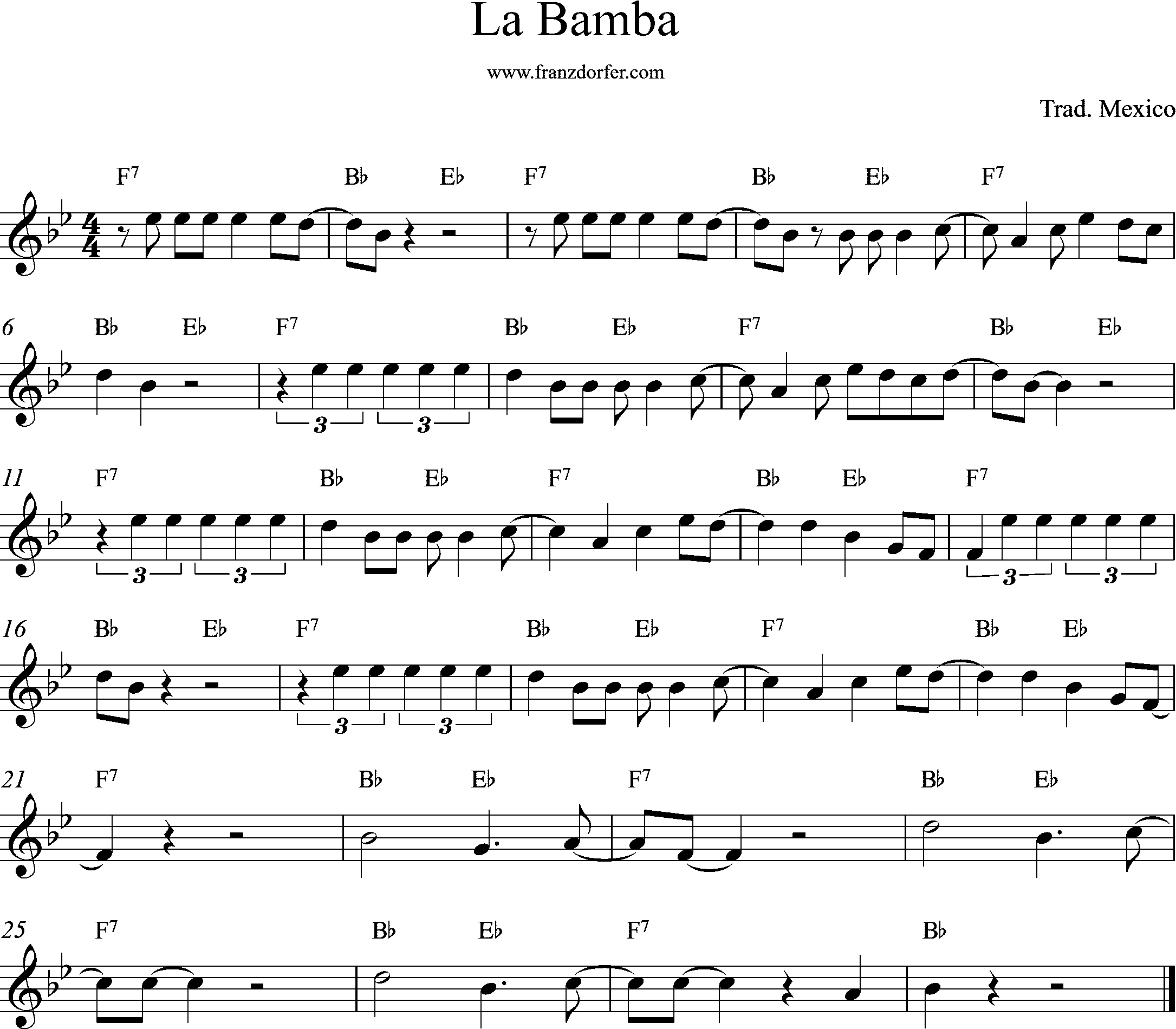 Clarinet sheet - La Bamba